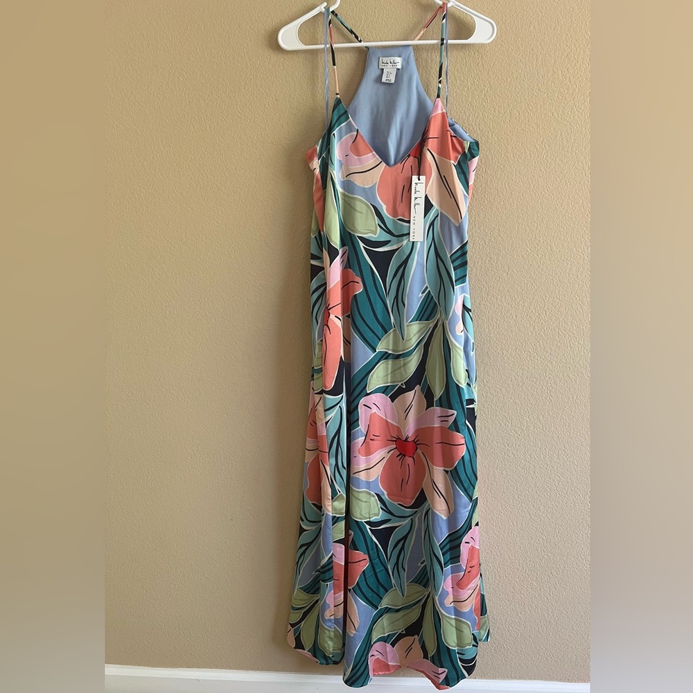 NWOT-NICOLE MILLER NEW YORK Colorful Floral Satin Maxi Dress, S